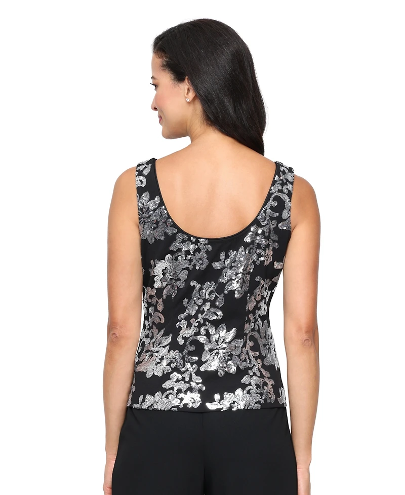 Alex Evenings Women's 3/4-Sleeve Sequin Stretch Tank Top with Jacket