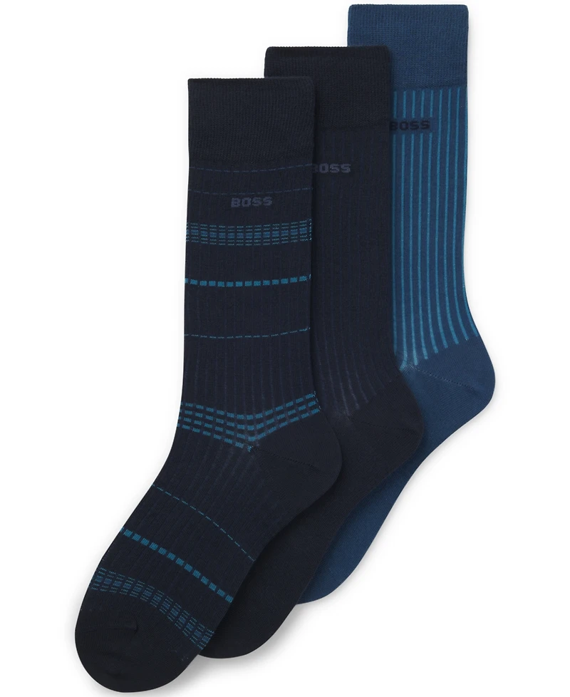 Hugo Boss Men's Ribbed Stripe Socks, 3-Pack