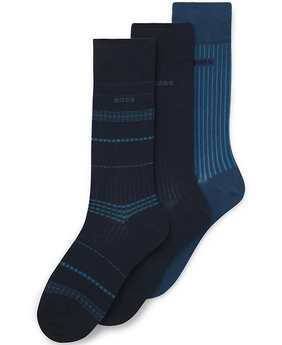 Hugo Boss Men's Ribbed Stripe Socks, 3-Pack
