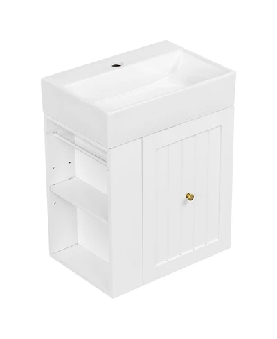 Casainc Bathroom Vanity with Ceramic Sink Storage Cabinet Drawer and Golden Handle