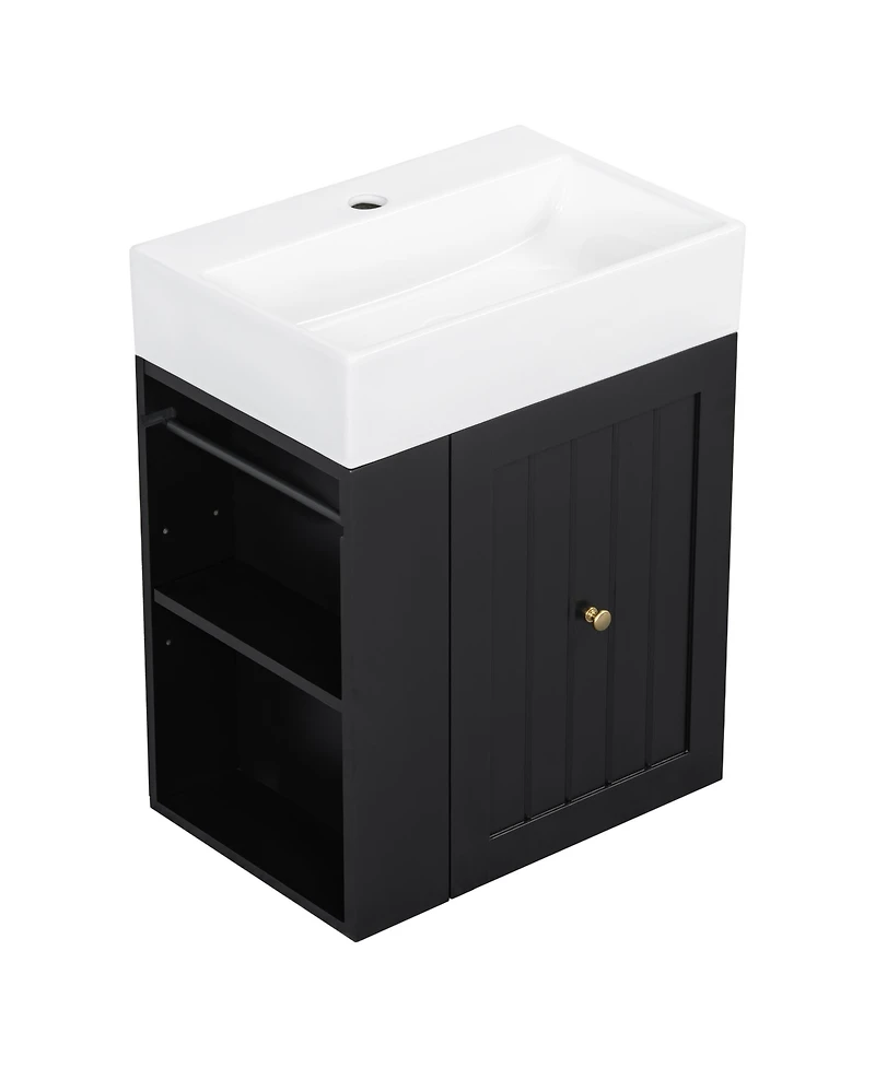 Casainc Bathroom Vanity with Ceramic Sink Storage Cabinet Drawer and Golden Handle