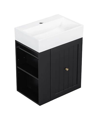 Casainc Bathroom Vanity with Ceramic Sink Storage Cabinet Drawer and Golden Handle