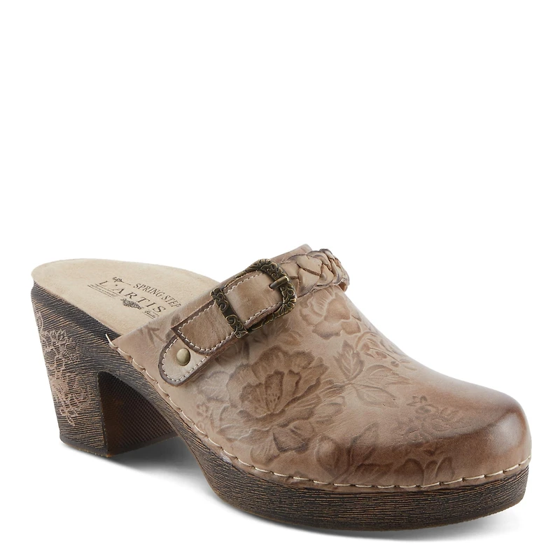 L'Artiste Calliroe Open-Back Clogs | Hand-Painted Leather Slip-On With Floral Details