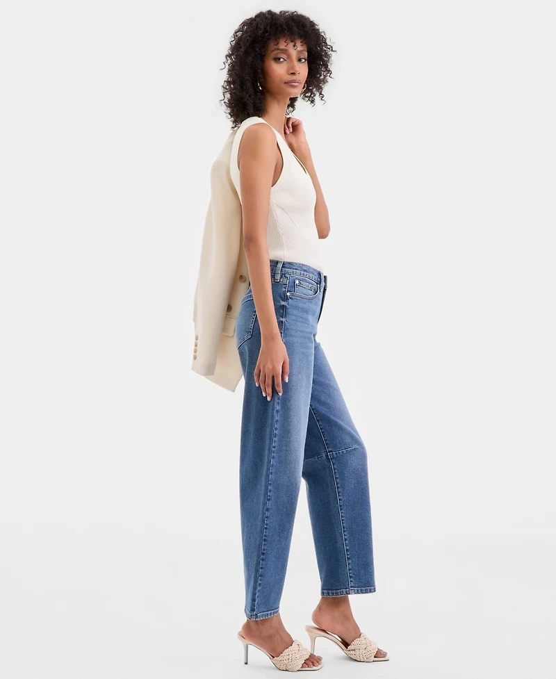 I.n.c. International Concepts Women's High-Rise Barrel-Leg Jeans, Macy's Exclusive