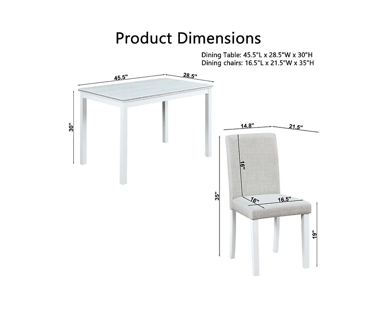 sumyeg 5-Piece Crystal Accent Wood Dining Set with Rectangular Kitchen Table and 4 Upholstered Chairs