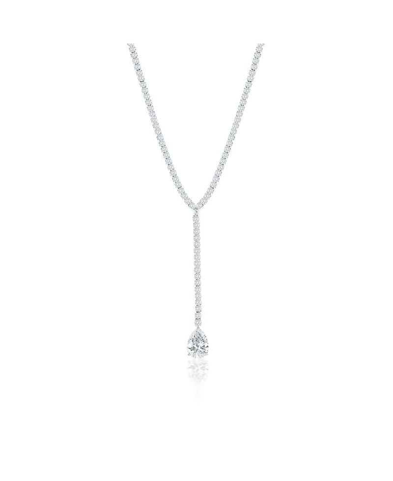 Suzy Levian New York Gala Collection Sterling Silver Pear-Cut Cubic Zirconia Drop Lariat Tennis Necklace
