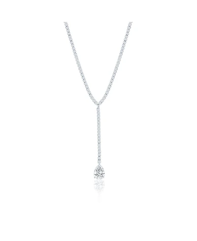 Suzy Levian New York Gala Collection Sterling Silver Pear-Cut Cubic Zirconia Drop Lariat Tennis Necklace