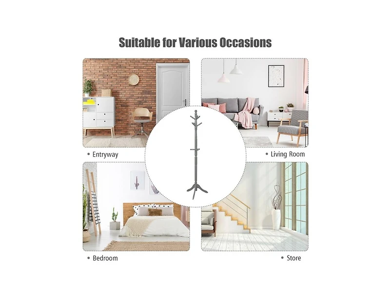Slickblue Entryway Height Adjustable Coat Stand with 9 Hooks