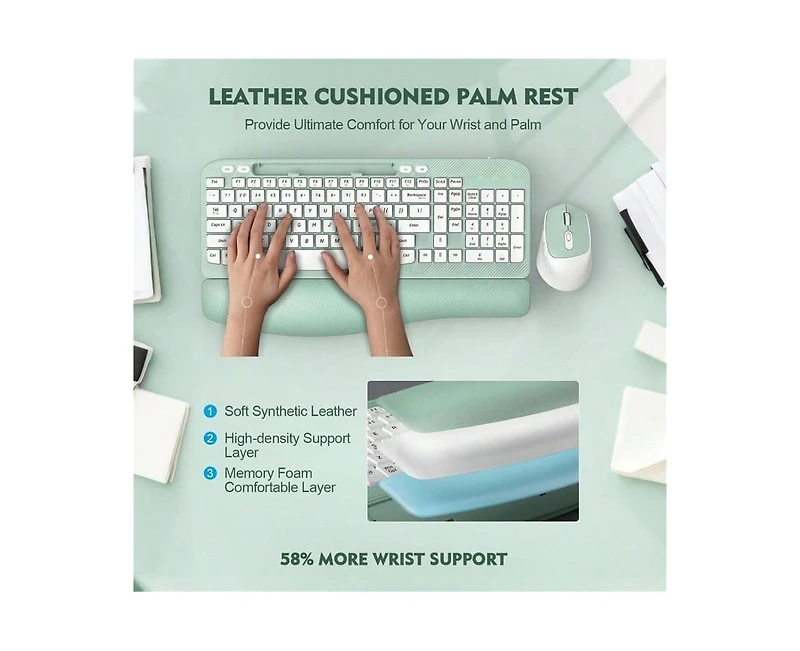Wireless Keyboard and Mouse Combo - Full-Sized Keyboard with Cushioned Palm Rest, Phone Holder, 2.4G Cordless Set for Computer, Laptop, Pc