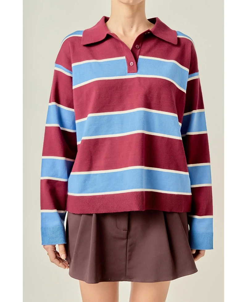 English Factory Women's Striped Polo Knit Shirt
