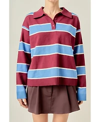English Factory Women's Striped Polo Knit Shirt