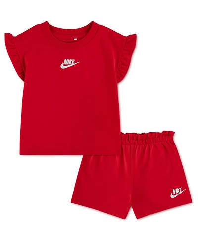 Nike Girls' 4-6X Crewneck French Terry T-Shirt and Shorts, 2-Piece Set