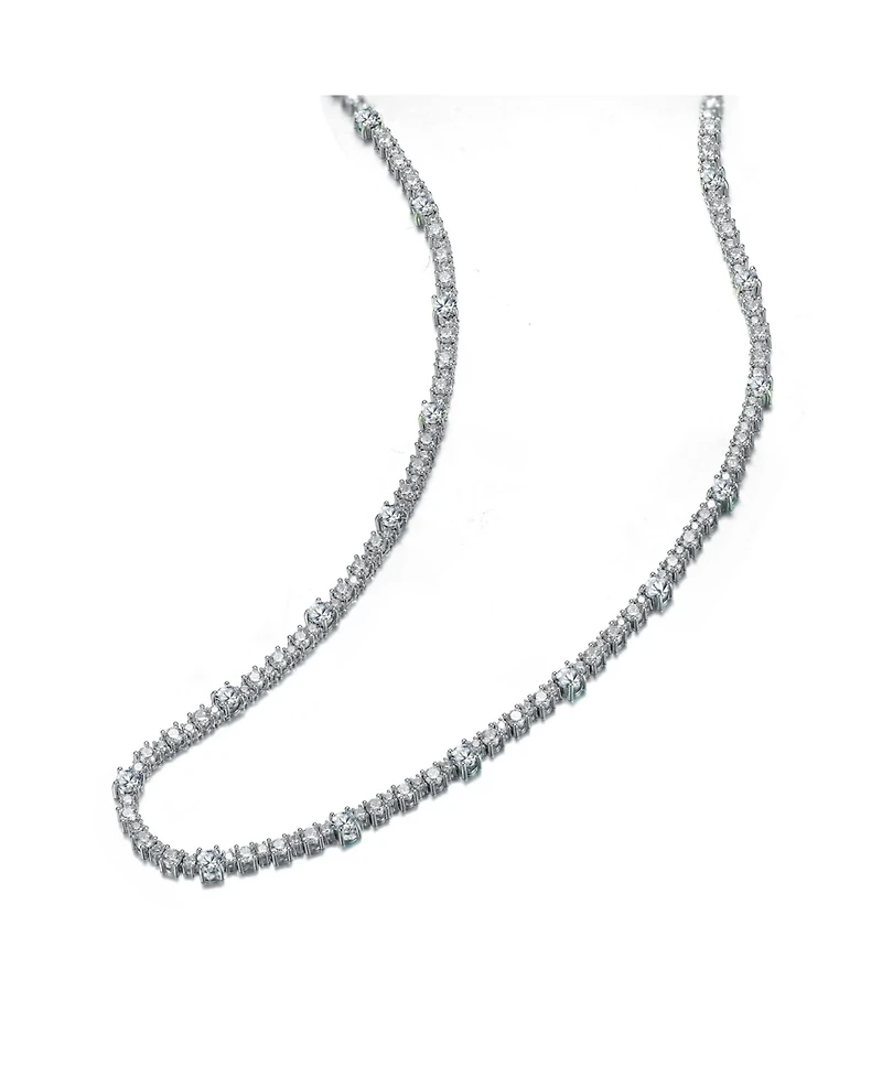 White Gold Plated Clear or Blue Sparkling Cubic Zirconia Tennis Chain Necklace