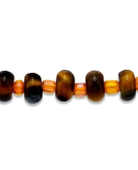 Macy's Tigers Eye Rondelle Beads and Clamshell Drop Charm Beaded Gold Plated Stretch Bracelet