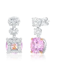 Suzy Levian New York Gala Collection Sterling Silver Firework-Cut Cubic Zirconia 3-Stone Drop Earrings