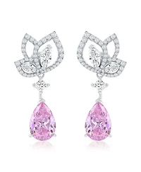 Suzy Levian Gala Collection Sterling Silver Pear Shape Cubic Zirconia Drop Floral Earrings