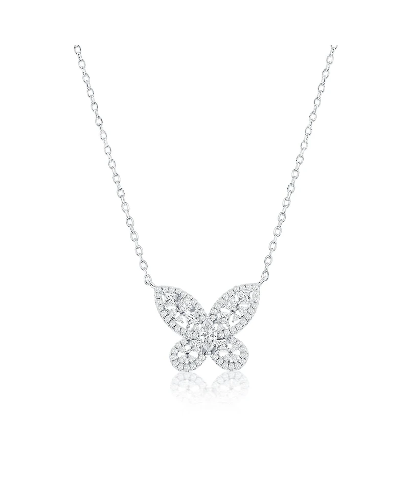 Suzy Levian New York Sterling Silver Multi-cut Cluster Cubic Zirconia Butterfly Pendant Necklace