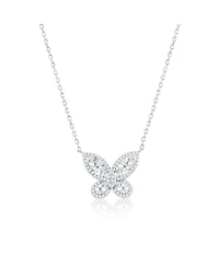 Suzy Levian New York Sterling Silver Multi-cut Cluster Cubic Zirconia Butterfly Pendant Necklace