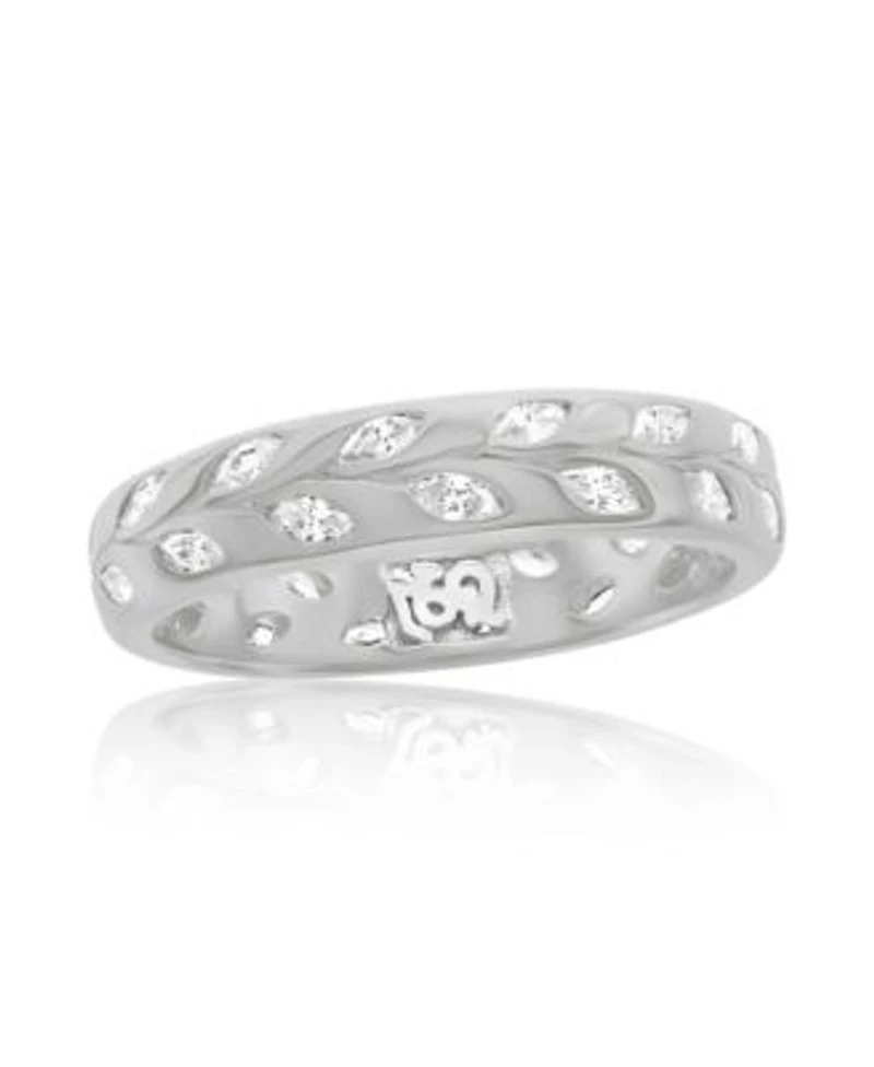 Suzy Levian Sterling Silver Marquise Cubic Zirconia Botanical Leaf Eternity Band Ring