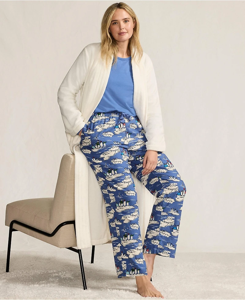 Lands' End Women's Tall Pajama Gift Set - Knit Long Sleeve Top and Flannel Pants