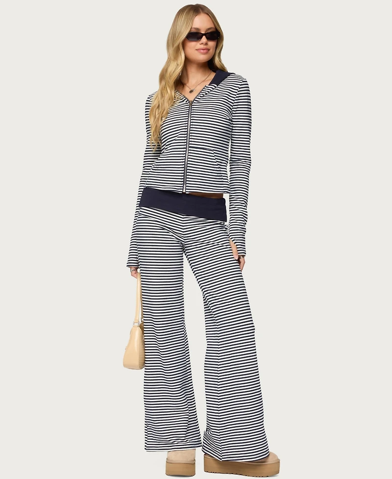 Edikted Womens Meggy Striped Fold Over Pants