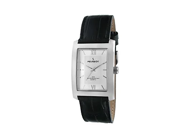 Peugeot Men's 30X40mm Silver Tank Shape Watch with Black Strap