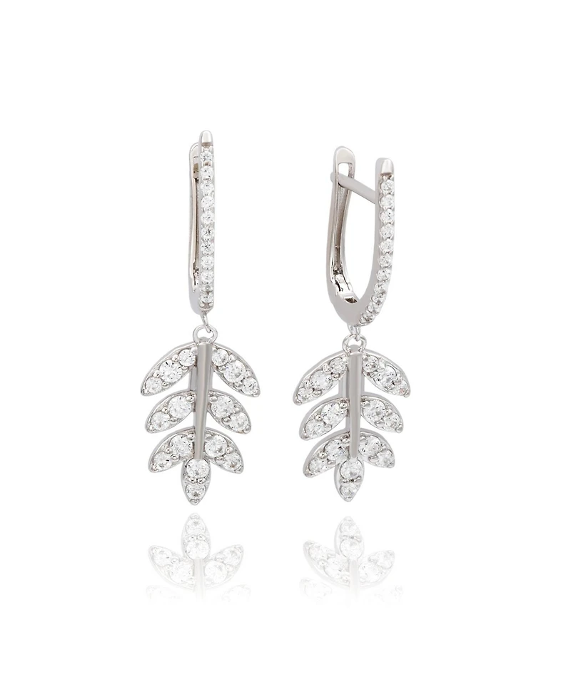 Suzy Levian Sterling Silver Cubic Zirconia Feather Dangle Earrings
