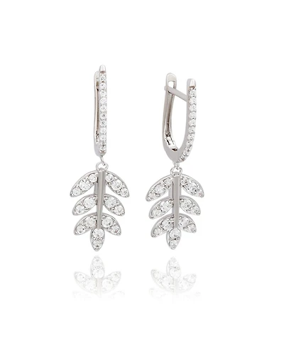 Suzy Levian Sterling Silver Cubic Zirconia Feather Dangle Earrings