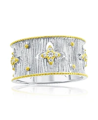 Suzy Levian New York Sterling Silver Cubic Zirconia Brushed Italian Florentine Extra Wide Band Eternity Ring