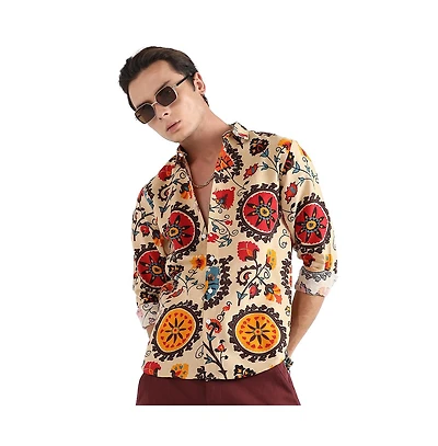 Campus Sutra Men's Multicolour Ethnic Floral Shirt