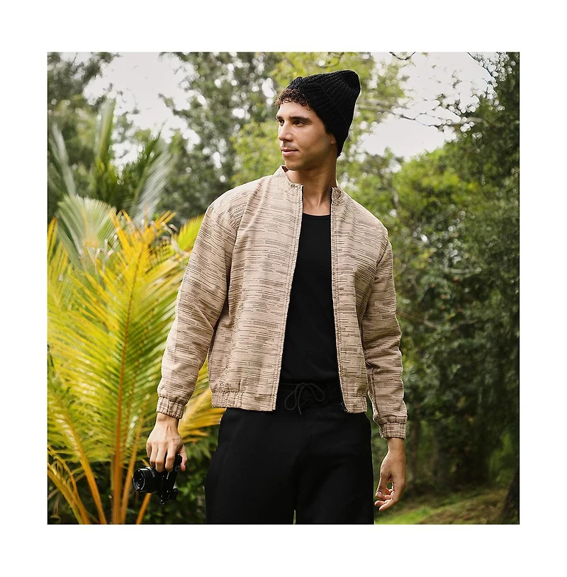 Campus Sutra Men's Sand Beige Lined-Jacquard Bomber Jacket