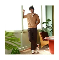 Campus Sutra Men's Rust Orange Panel-Stitch Knit Sweatshirt