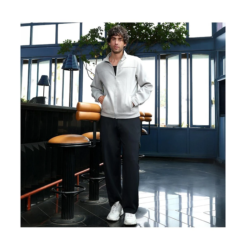 Campus Sutra Men's Cloud Grey Panel-Stitch Knit Jacket