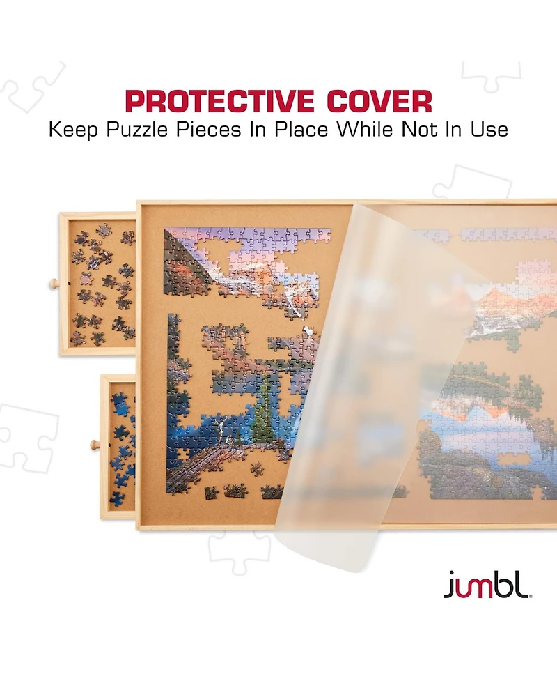 Jumbl 1000-Piece Puzzle Board with Drawers, Foldable Legs & Cover - Wooden Jigsaw Puzzle Table