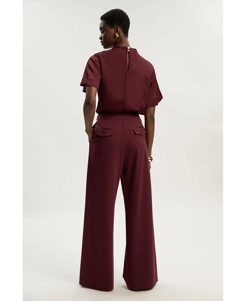 Karen Millen Women's Ponte Pu Wide Leg Pants.