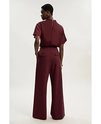 Karen Millen Women's Ponte Pu Wide Leg Pants.