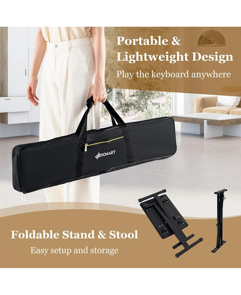 Sugift 61-Key Portable Electronic Keyboard Piano Complete Digital Piano Set with Stand and Stool