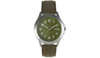 Peugeot Men 40mm Military Dial Calendar Canvas Strap Watch