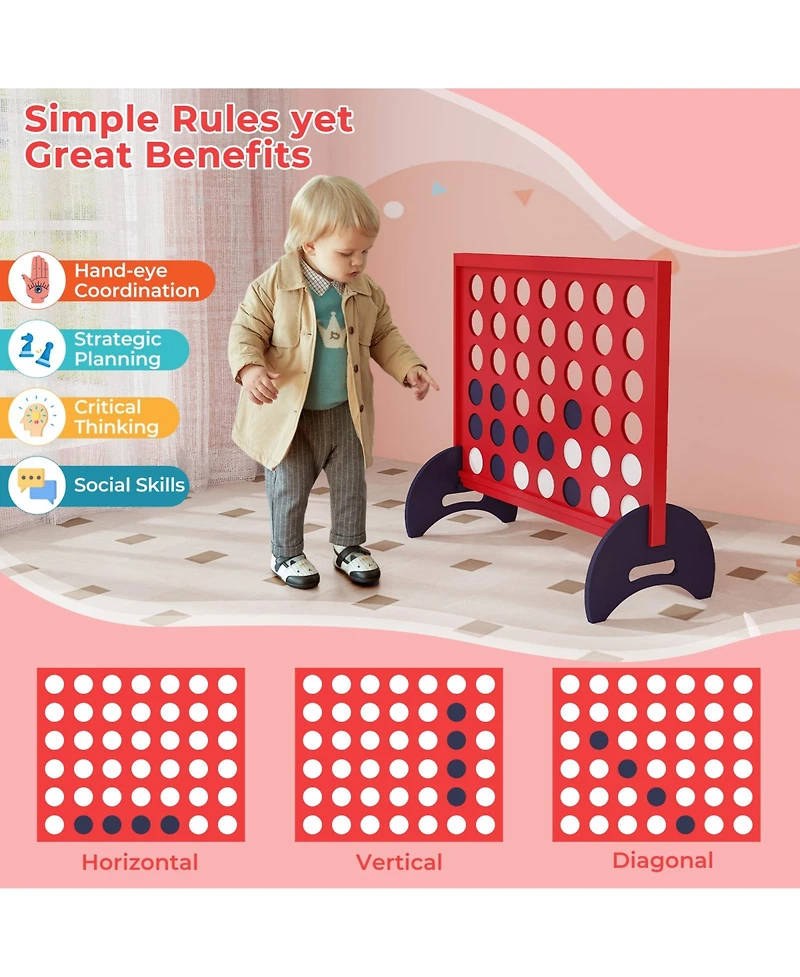 Sugift Wooden 4-In-a-row Game Set With 42 Pcs Chips And 600D Oxford Fabric Carrying Bag