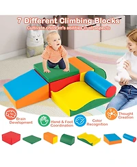 7 Pieces Toddlers Climbing Toys with Epe Foam and Removable Pu Leather