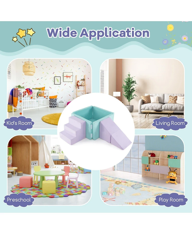 Skonyon 3-in-1 Suede Fabric Soft Play Set Foam Climbing Blocks for Toddlers-Purple