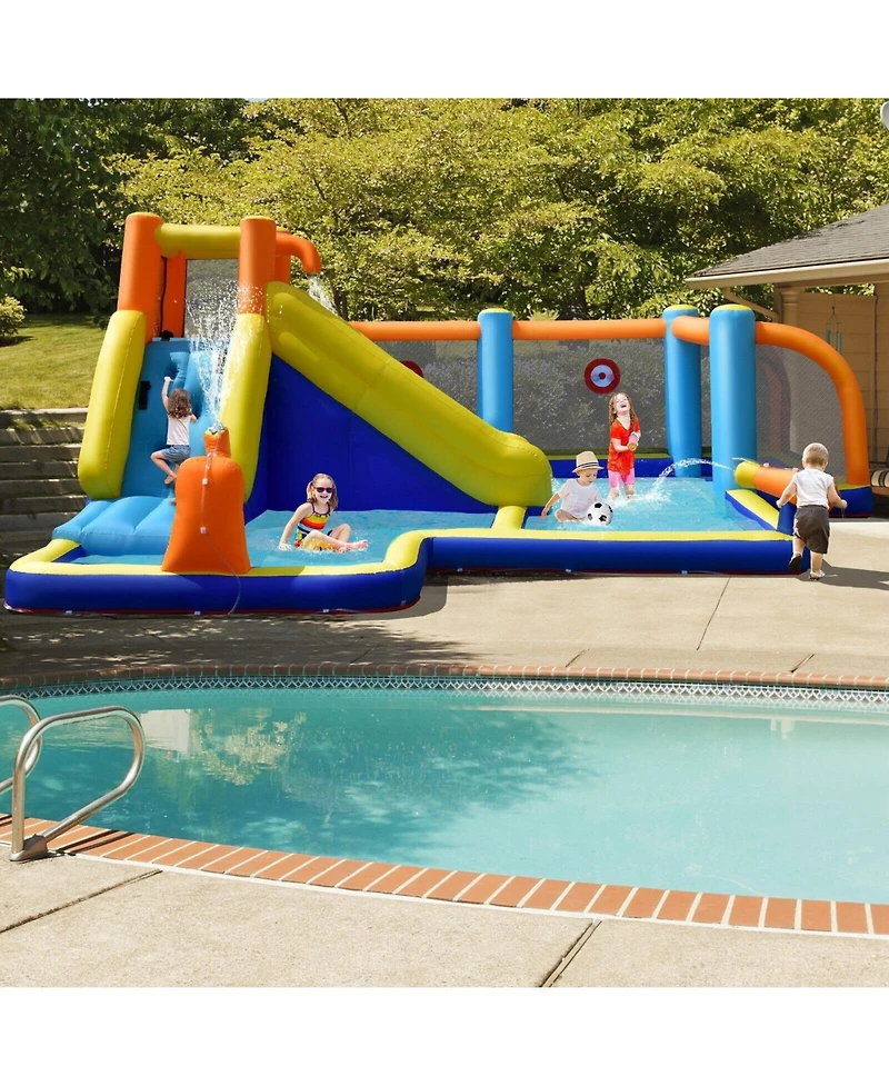 Skonyon Giant Soccer Themed Inflatable Water Slide Bouncer with Splash Pool without Blower