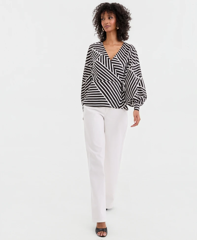 I.n.c. International Concepts Women's Long Sleeve Printed Wrap Blouse, Macy's Exclusive