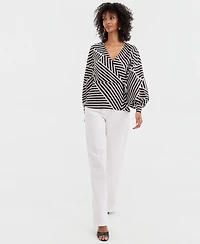I.n.c. International Concepts Women's Long Sleeve Printed Wrap Blouse, Macy's Exclusive