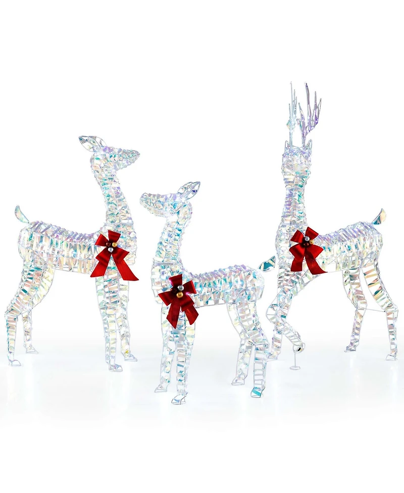 3-Piece Large Lighted Christmas Reindeer Family with Led Lights & Bows Buck