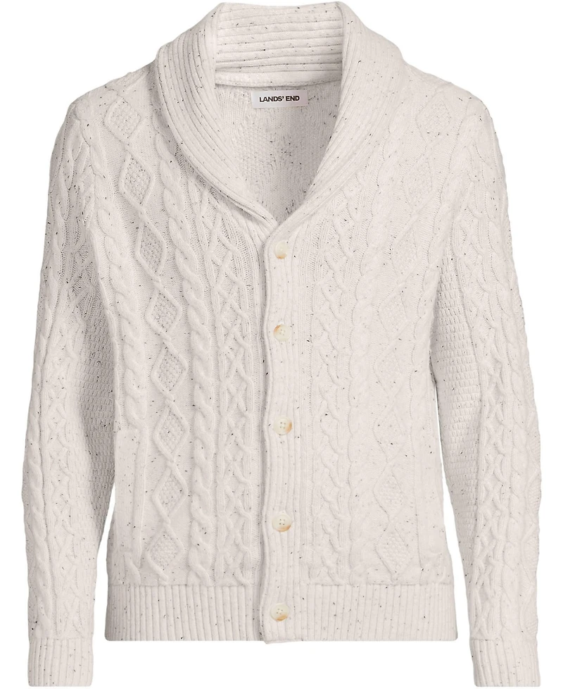 Lands' End Men's Tall Long Sleeve Cotton Blend Cable Shawl Cardigan