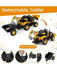 Gymax 4 in 1 Ride on Tractor Excavator and Bulldozer for Kids Trailer Shovel Bucket
