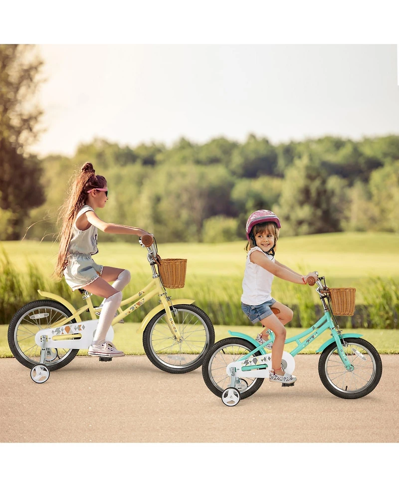 Gymax 16'' Kids Bike w/ Height Adjustable Handlebar Seat Basket Bell Training Wheels