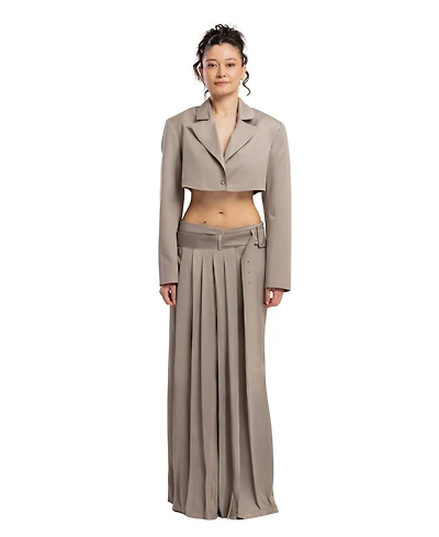 Pcfg Women's Linen-Blend Shiny Woven Belted Skirt