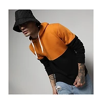Campus Sutra Men's Black & Mustard Yellow Pullover Hoodie With Ribbed Hem